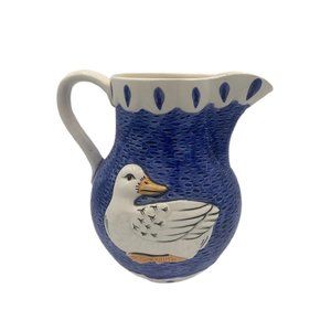 Vintage Sigma Towle Company duck Pitcher 7 in Tall Cobalt Blue White 3-D Bird